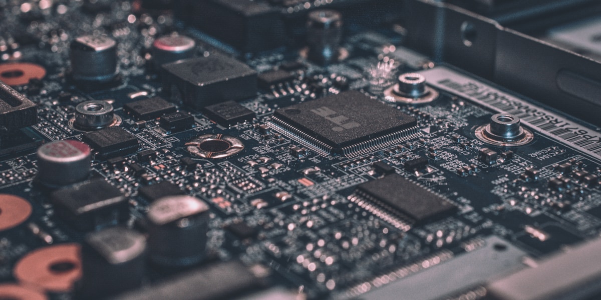 Close-up of a computer circuit board representing digital technology